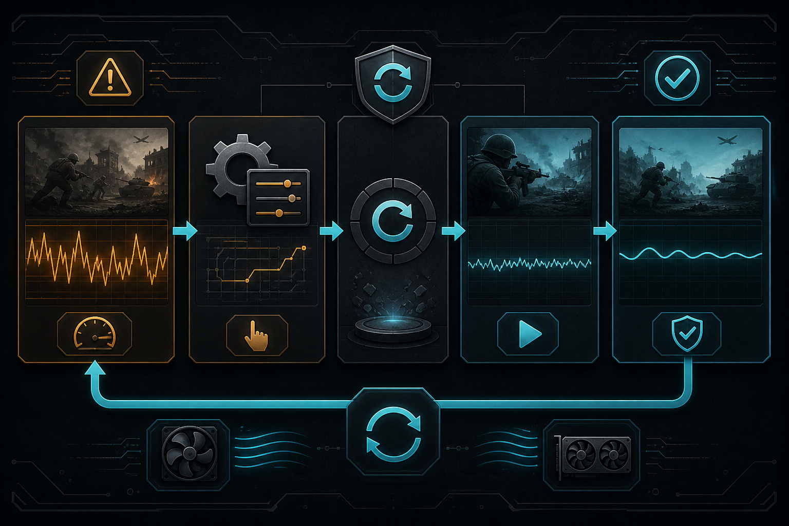 Enlisted low FPS troubleshooting with a controlled graphics reset infographic visual
