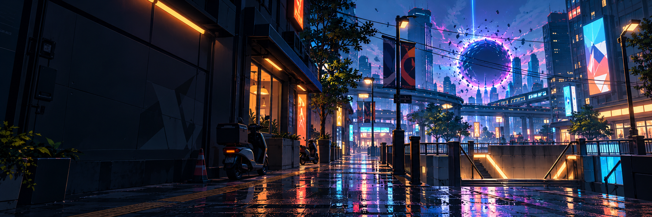 RigCircuit editorial artwork of a neon game world used for a PC setup route